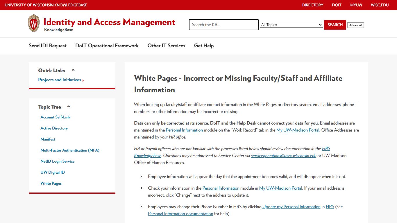 White Pages - Incorrect or Missing Faculty/Staff and Affiliate Information